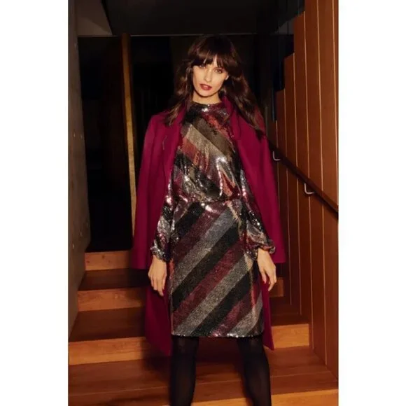 💕TED BAKER💕 Jocasta Striped Sequin Mini Dress - Picture 11 of 15